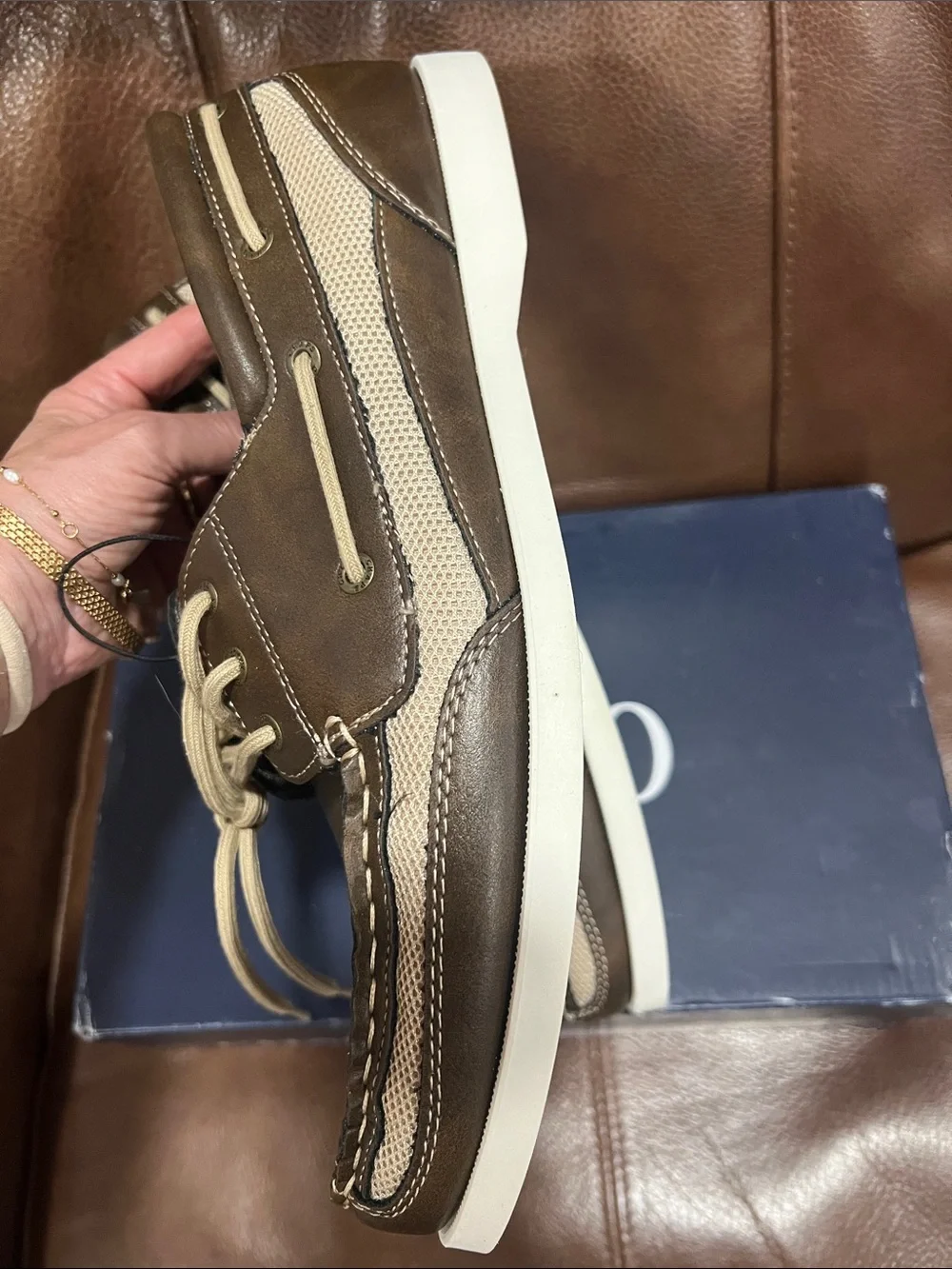 Chaps Brown and Cream Men’s Boat Shoes - Lace-Up Deck Shoes